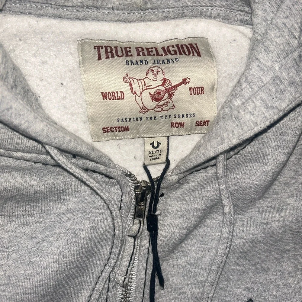 True Religion Logo Zip Up Hoodie Size XL Grey
